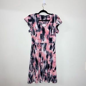 Ellen Tracy  pink, black, grey and ivory short sleeve dress, size S